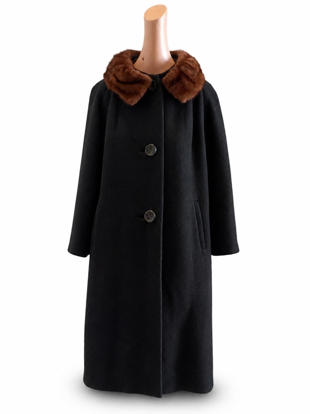 1900's wool trench coat with brown vegan fur - Women's Size, Medium.